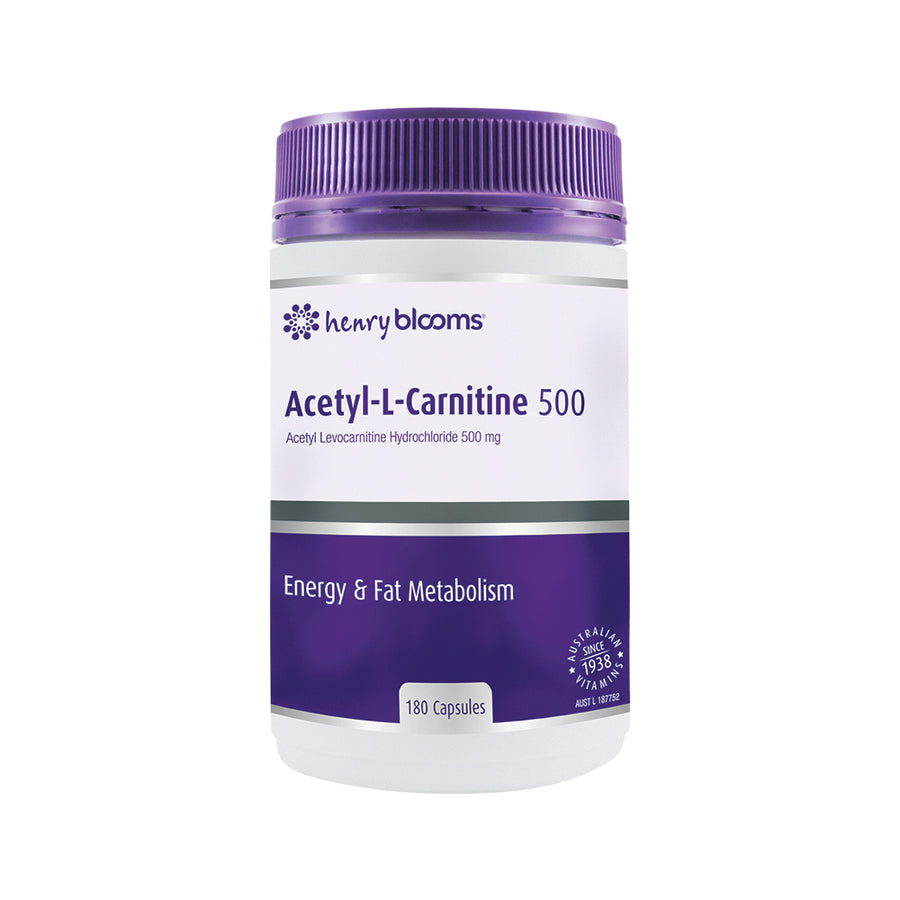 Henry Blooms Acetyl L Carnitine 500 Energy and Fat Metabolism 180 Capsules