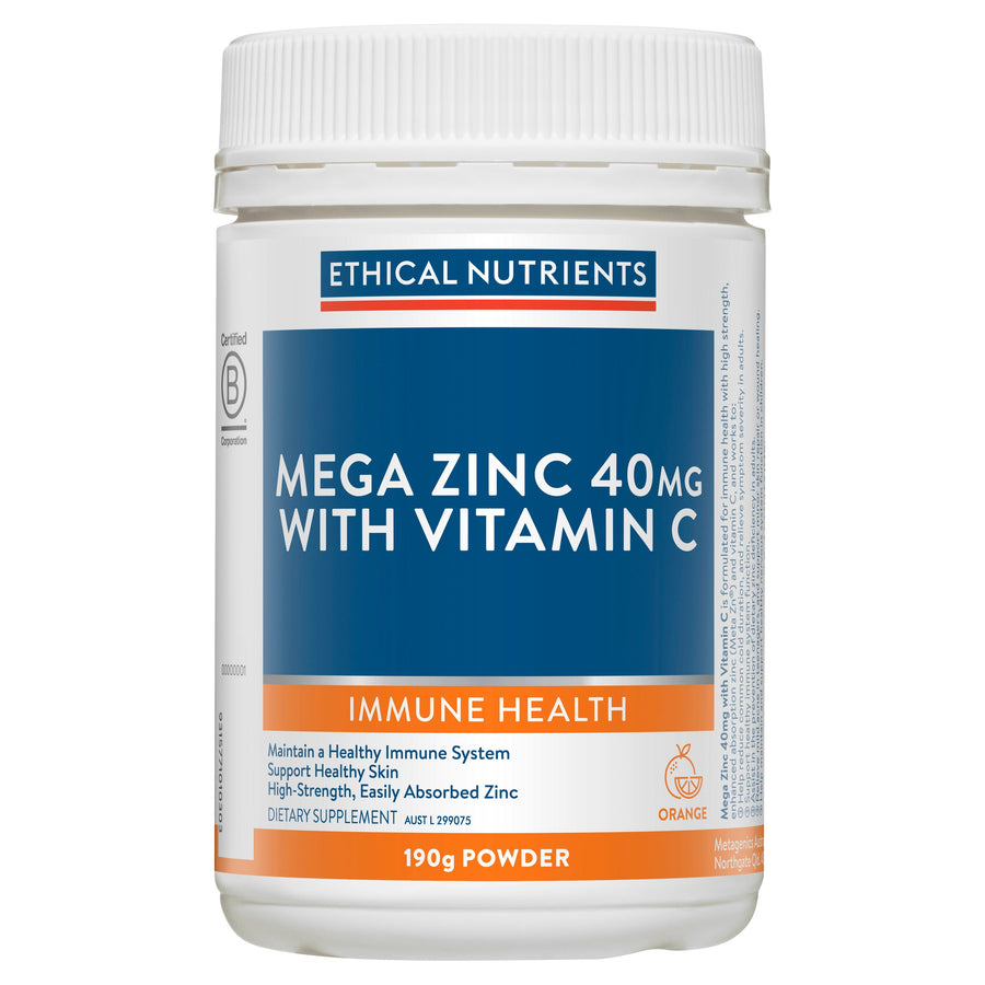 ETHICAL NUTRIENTS MEGA ZINC 40MG VITAMIN C ORANGE 190G
