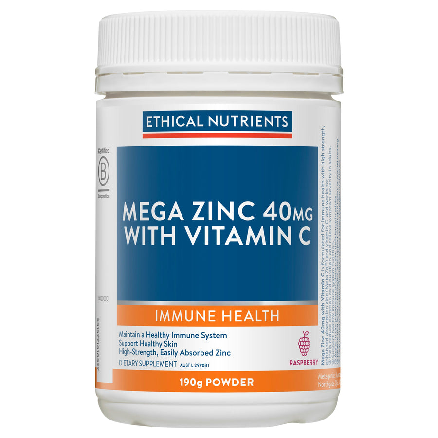 ETHICAL NUTRIENTS MEGA ZINC 40MG VITAMIN C RASPBERRY 190G