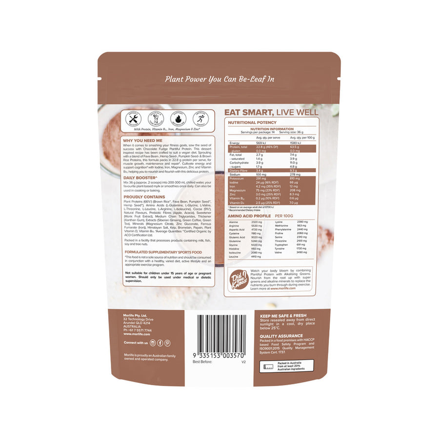 Morlife Plantiful Protein Chocolate Fudge 510g Nutrition Facts