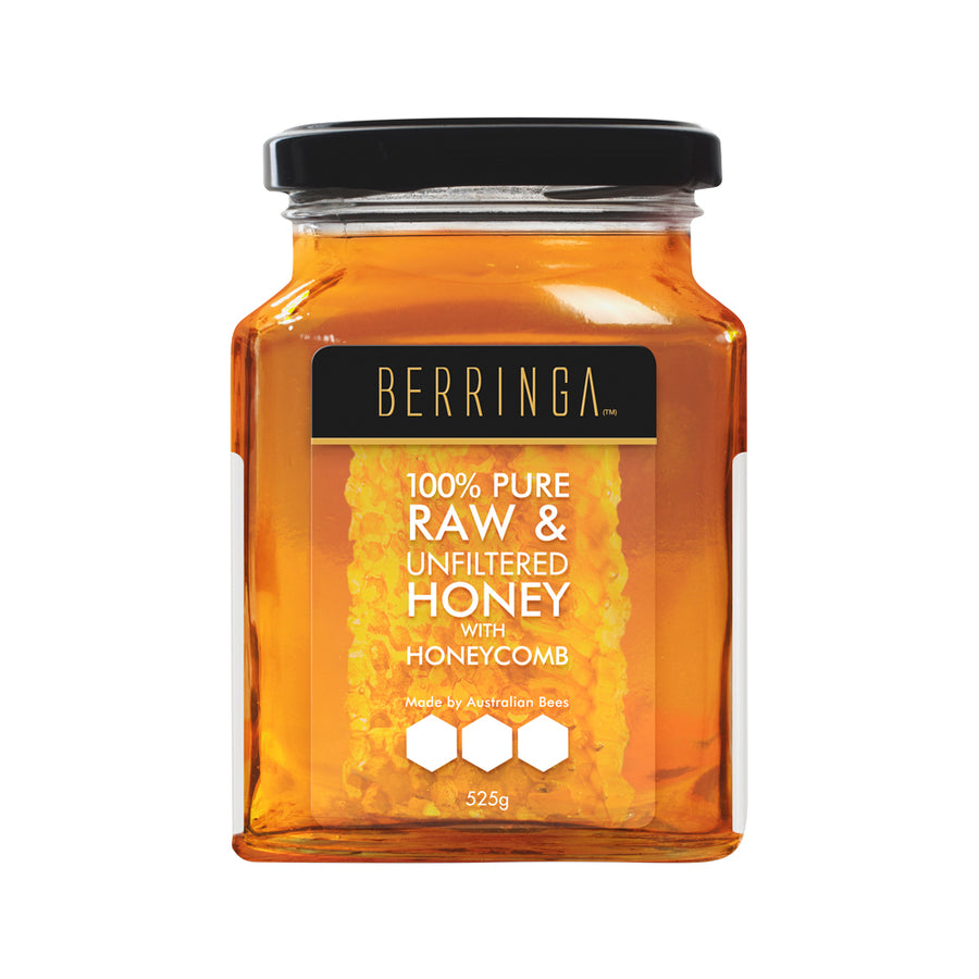Berringa 100% Pure Raw and Unfiltered Honey with Honeycomb 525g