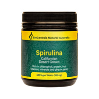 BioGenesis Natural Australia Spirulina Californian Desert Grown 500mg 600 Vegan Tablets