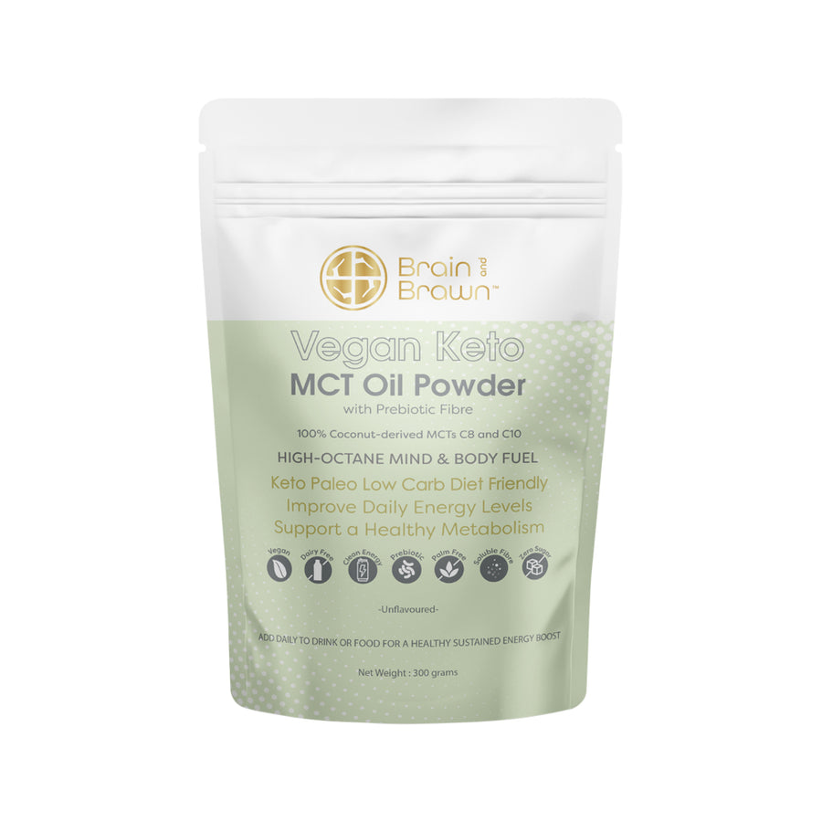 Brain and Brawn Vegan Keto MCT Oil Powder with Prebiotic Fibre Unflavoured 300g