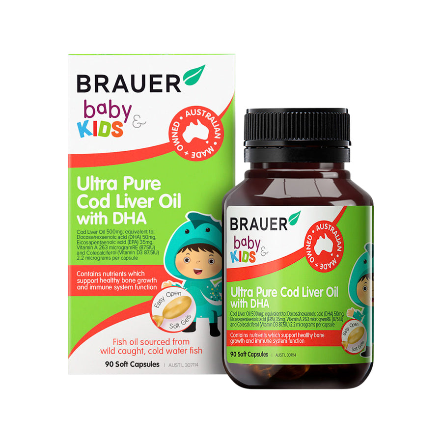 Brauer Baby Kids Ultra Pure Cod Liver Oil with DHA 90 Capsules