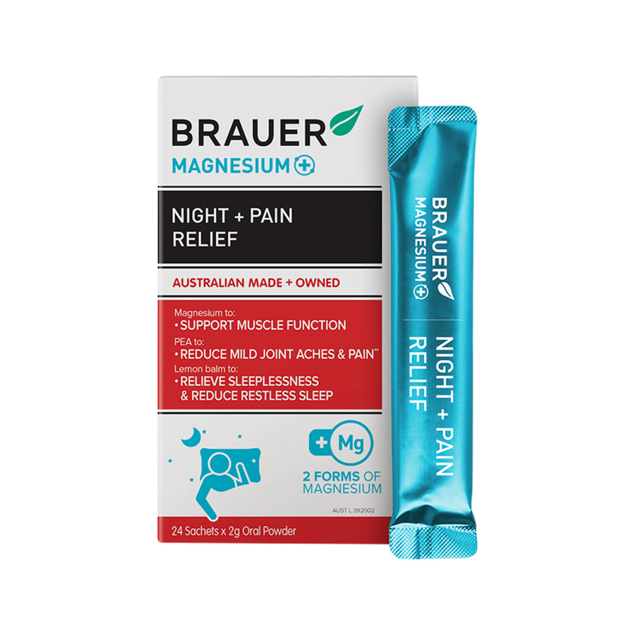 Brauer Magnesium Plus Night Plus Pain Relief Sachet 2g x 24 Pack