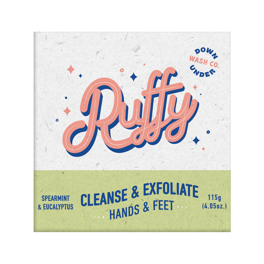 Downunder Wash Co Ruffy Cleanse Exfoliate Hands Feet Spearmint Eucalyptus 115g