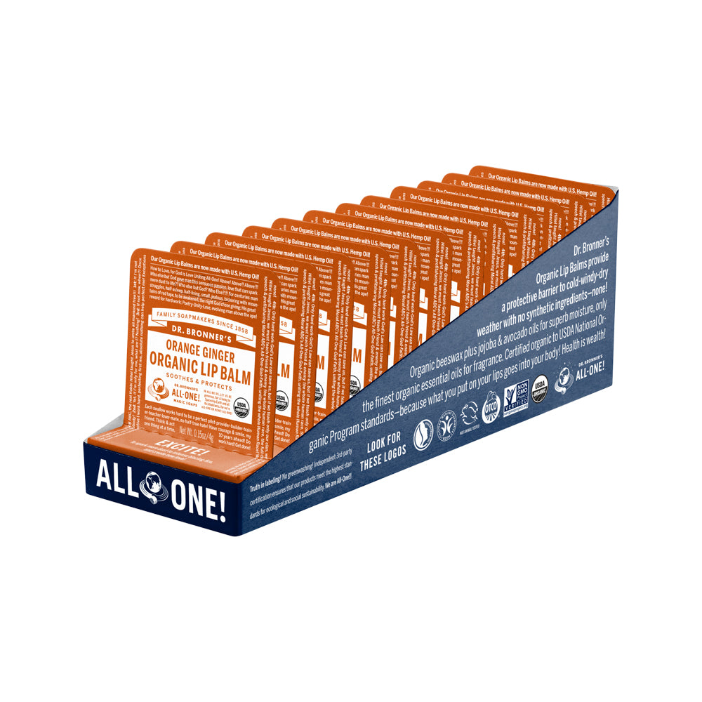 Dr. Bronner's Organic Lip Balm Orange Ginger 4g x 12 Display