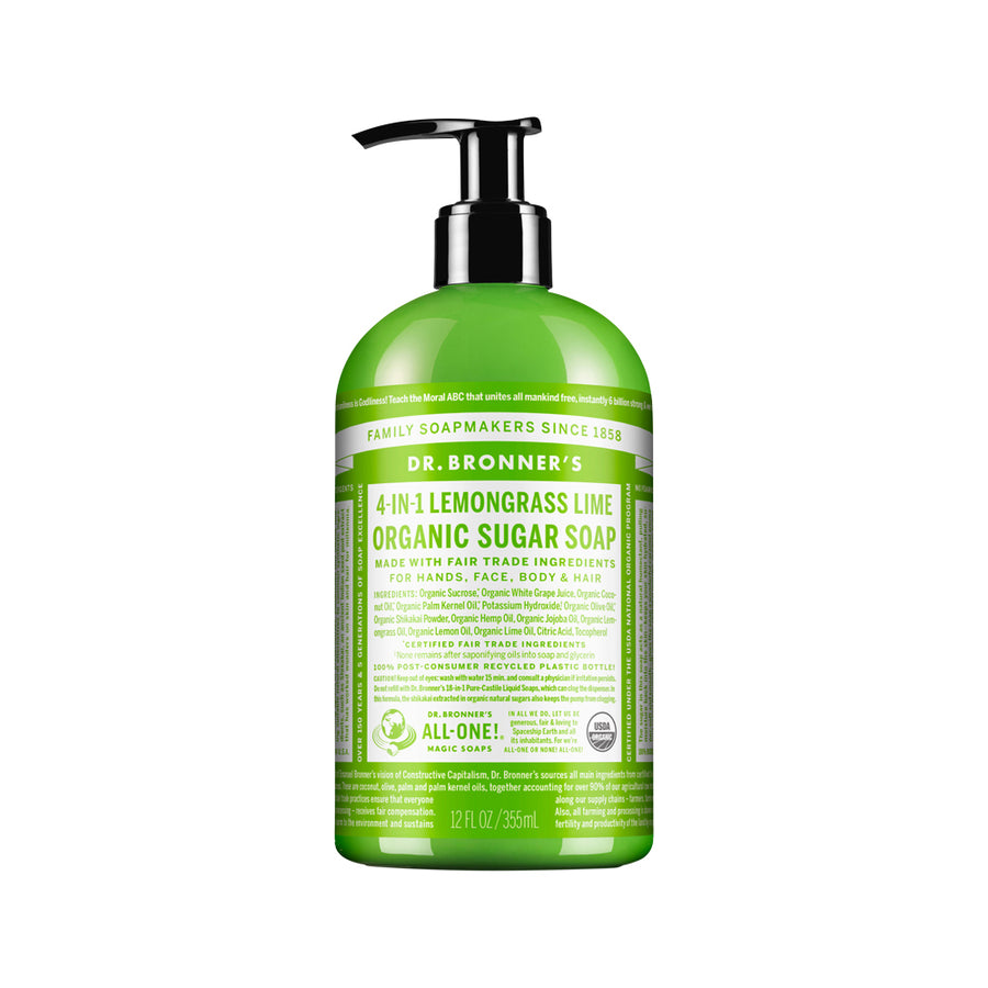 Dr. Bronner's 4 in 1 Lemongrass Lime Organic Sugar Soap Pump 355mL