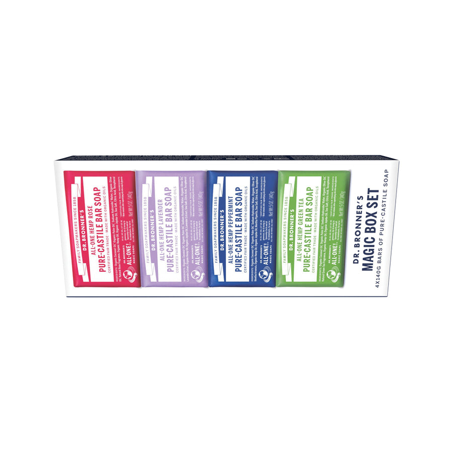 Dr. Bronner's Pure Castile Bar Soap Magic Box Set 140g x 4 Pack
