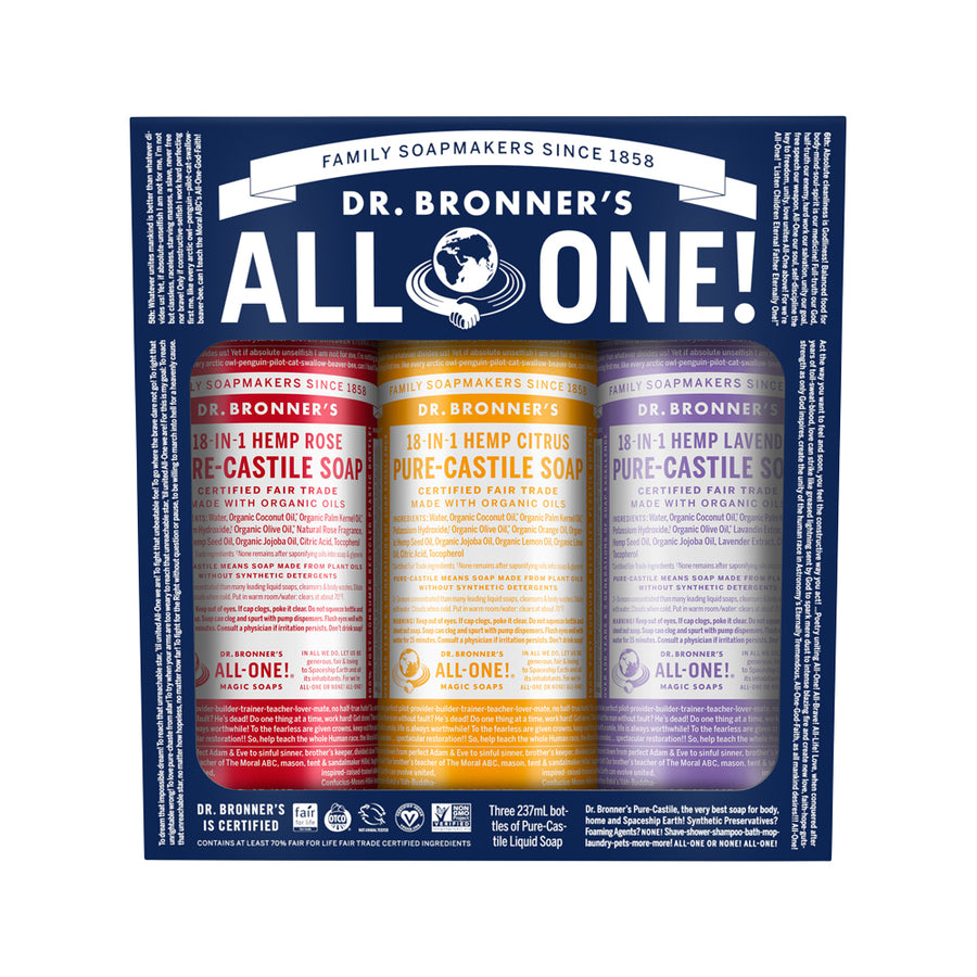 Dr. Bronner's Pure Castile Soap Liquid (Hemp 18 in 1) Carnival 237ml x 3 Pack