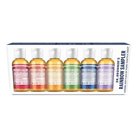 Dr. Bronner's Pure Castile Soap Liquid (Hemp 18 in 1) Rainbow Sampler 59ml x 6 Pack