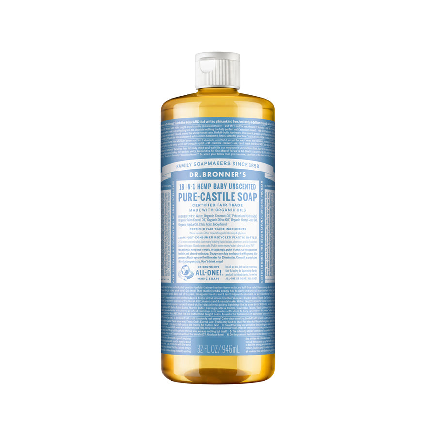 Dr. Bronner's 18 in 1 Hemp Baby Unscented Pure Castile Soap 946mL