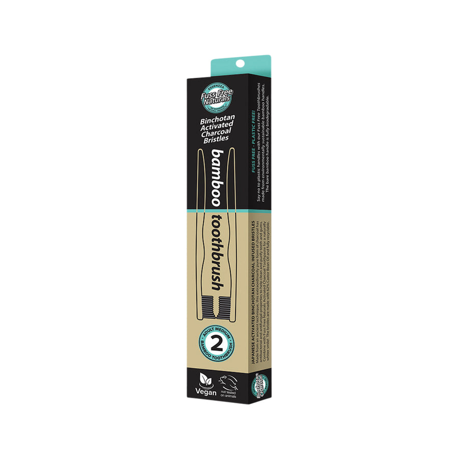 Essenzza Fuss Free Naturals Bamboo Toothbrush Binchotan Activated Charcoal Bristles