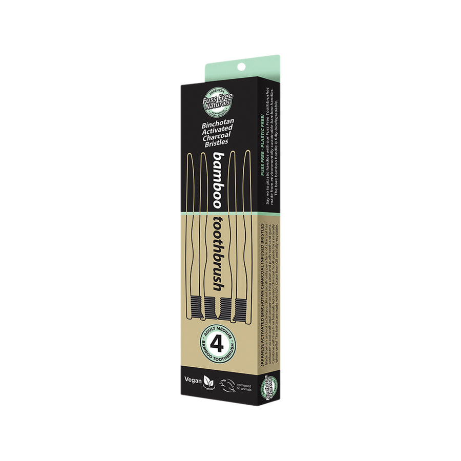 Essenzza Fuss Free Toothbrush Bamboo Activ Charcoal Medium 4pk
