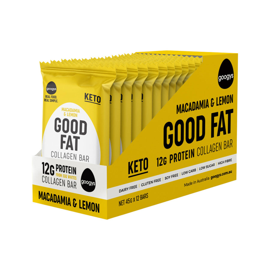 Googys Good Fat Collagen Bar Macadamia & Lemon 45g x 12 Display