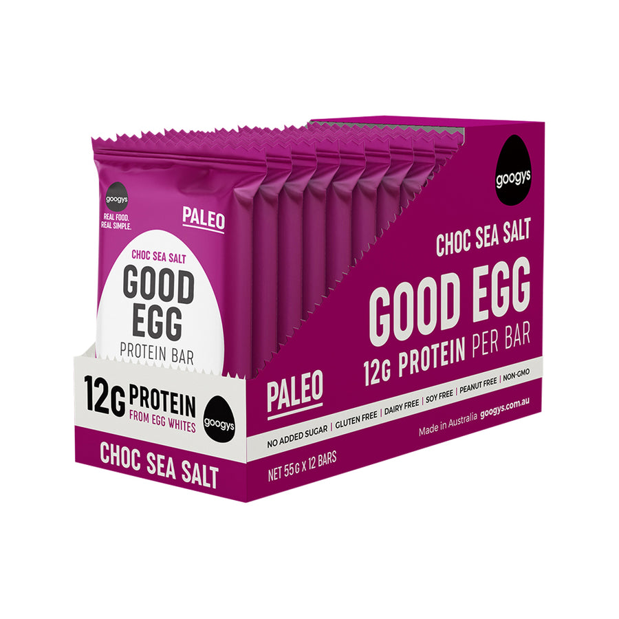 Googys Bar Protein (Good Egg) Choc Sea Salt 55g x 12 Disp