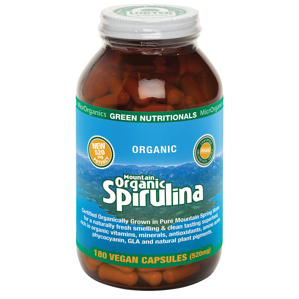 Green Nutritionals by MicrOrganics Mountain Organic Spirulina 180 Vegan Capsules 
