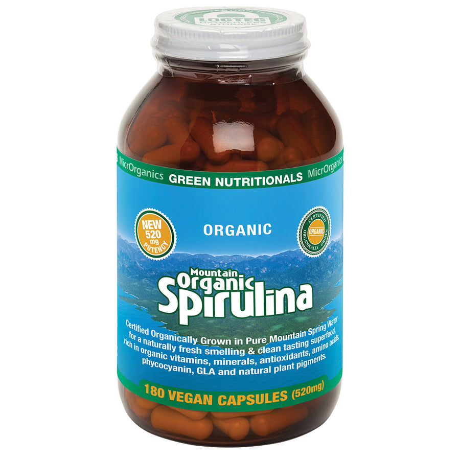 Green Nutritionals by MicrOrganics Mountain Organic Spirulina 180 Vegan Capsules 
