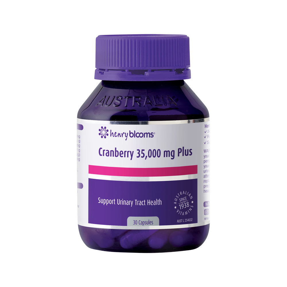 Henry Blooms Cranberry 35,000mg Plus 30 capsules for support urinary track health
