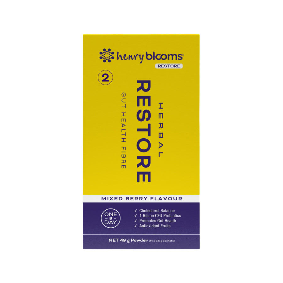 H.Blooms Herbal Gut Health Fibre Restore Mixed Berry Sach 3.5g x 14Pk