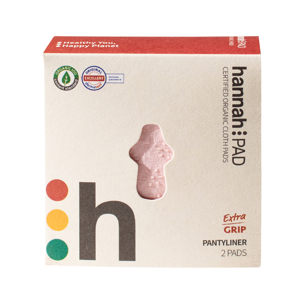 Hannah Pad Certified Organic Cloth Pads Pantyliner Extra Grip x 2 Pack