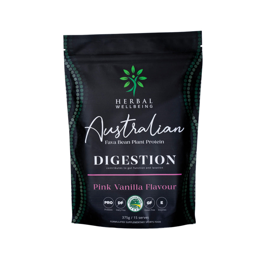 Herbal Wellbeing Australian Fava Bean Plant Protein Digestion Pink Vanilla 375g