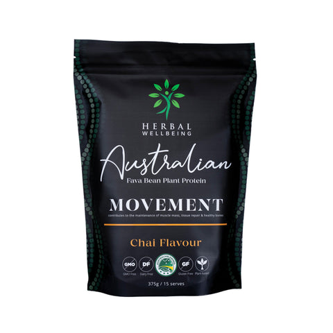 Herbal Wellbeing Australian Fava Bean Plant Protein Movement Chai 375g