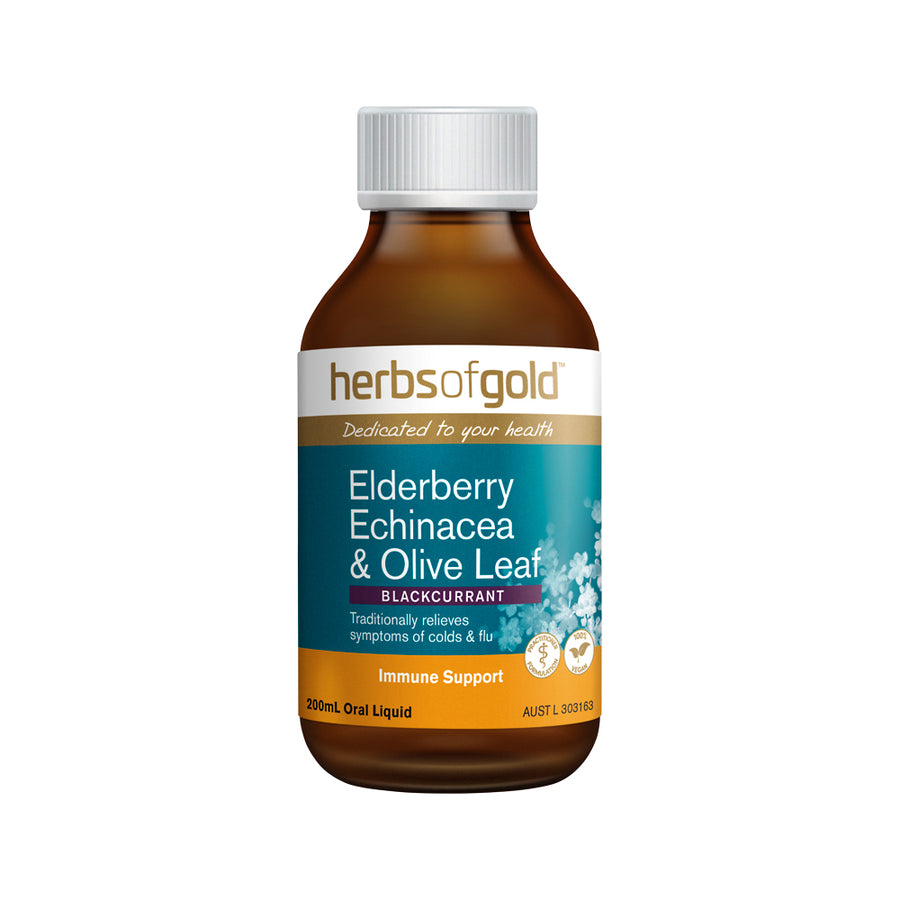 Herbs of Gold Elderberry Echinacea and Olive Leaf Blackcurrant 200ml