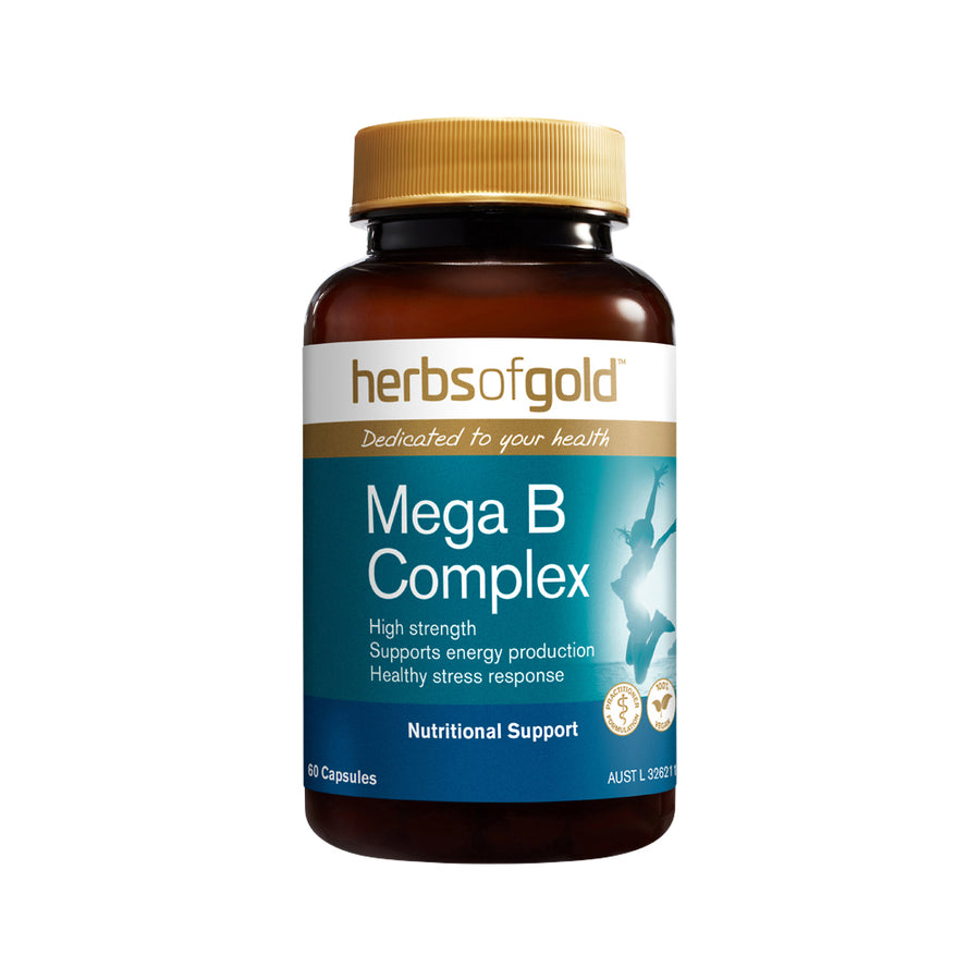 Herbs of Gold Mega B Complex Nutritional Support 60 Vegan Capsules