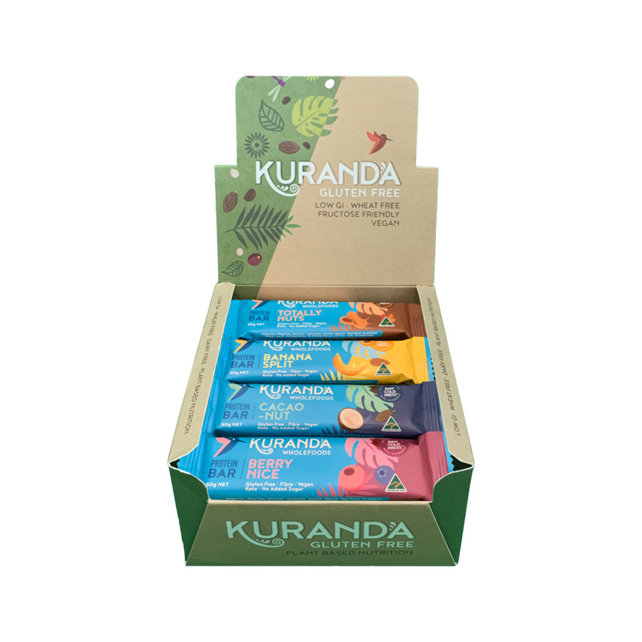 Kuranda Wholefoods Gluten Free Protein Bars Mixed 50g x 16 Display (contains: 4 of each flavour)