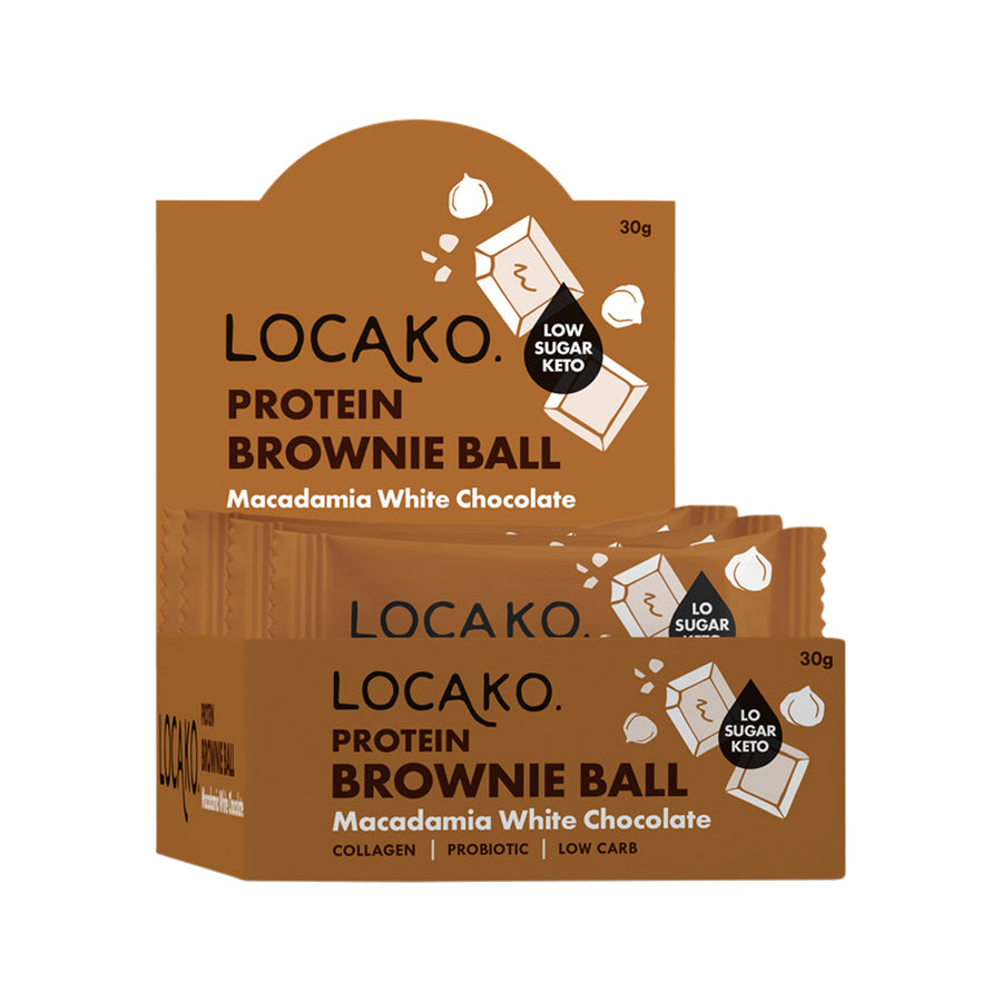 Locako Protein Brownie Ball Macadamia White Chocolate 30g 10 Display 