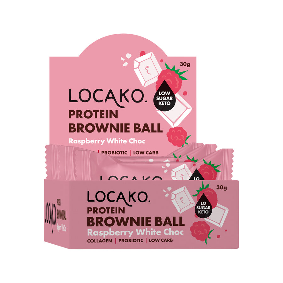 Locako Brownie Ball Prot Raspberry White Choc 30g x 10 Display