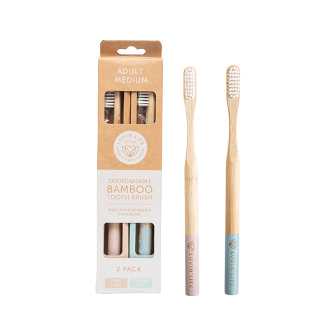 Luvin Life Toothbrush Bamboo Adult Medium (2 Col) Pink & Summer x 2 Pack