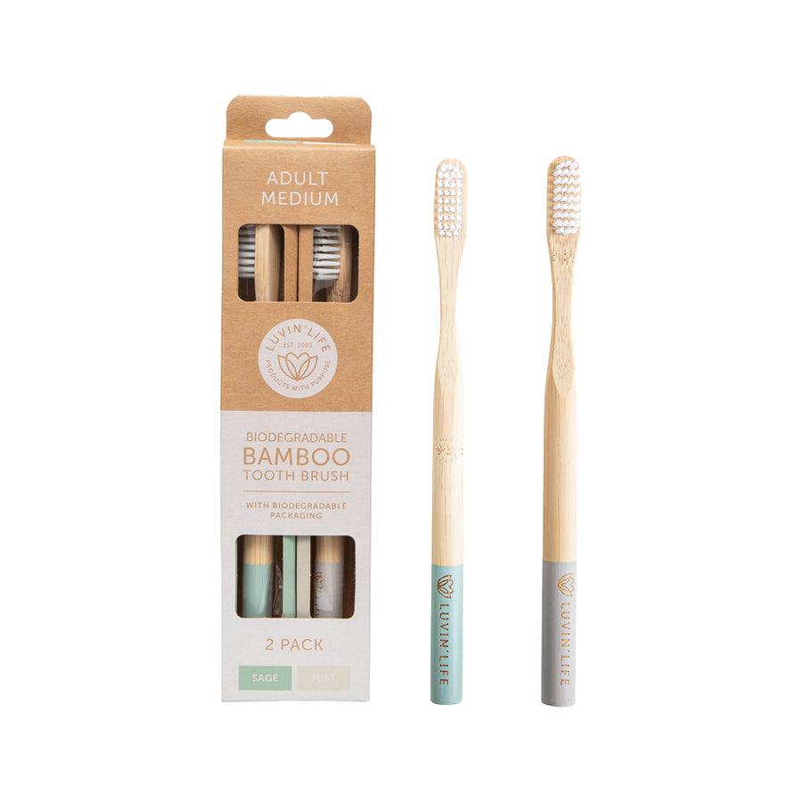 Luvin Life Toothbrush Bamboo Adult Medium (2 Col) Sage & Mist x 2 Pack