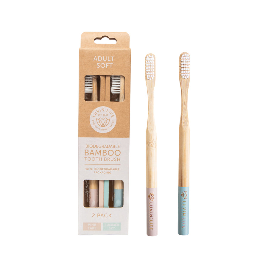 Luvin Life Adult Soft Biodegradable Bamboo Tooth Brush (Pink and Summer) x 2 Pack