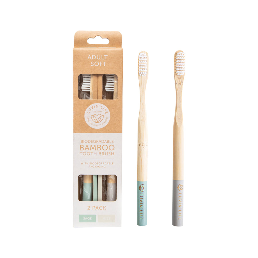 Luvin Life Toothbrush Bamboo Adult Soft (2 Col) Sage & Mist x 2 Pack