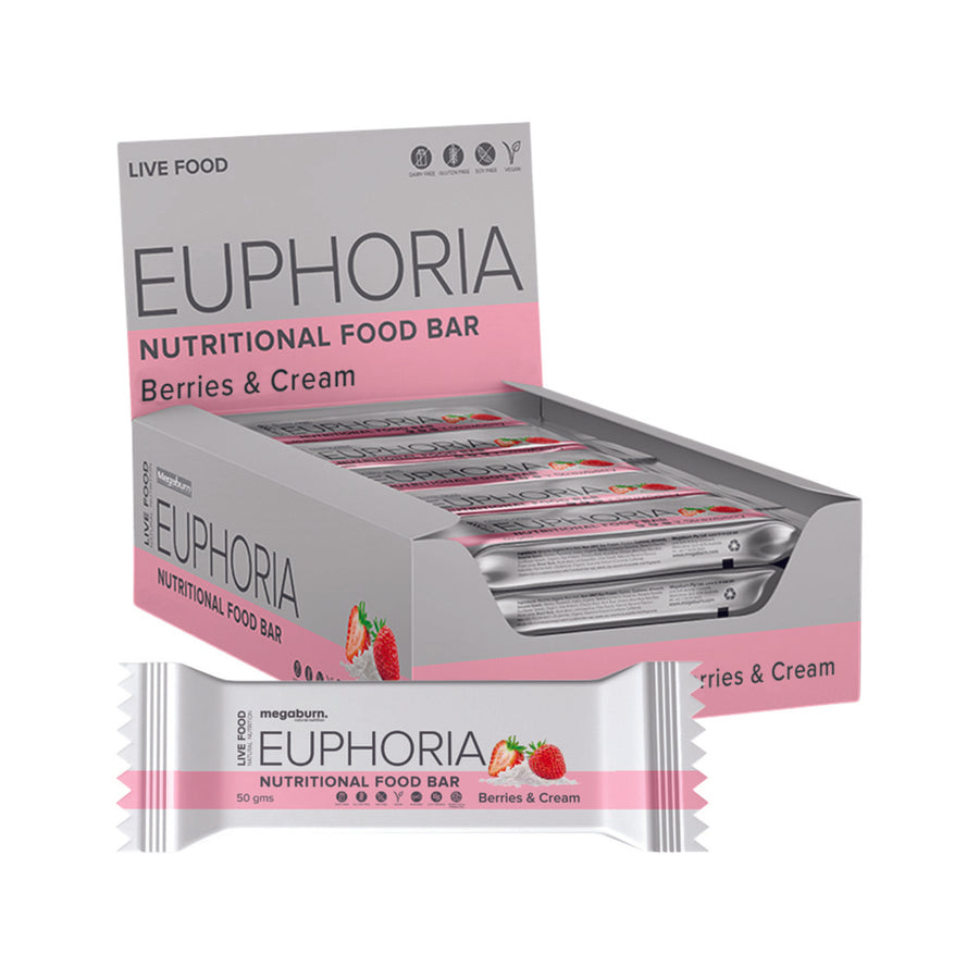 Live Food Megaburn Euphoria Nutritional Food Bar Berries & Cream 50g 