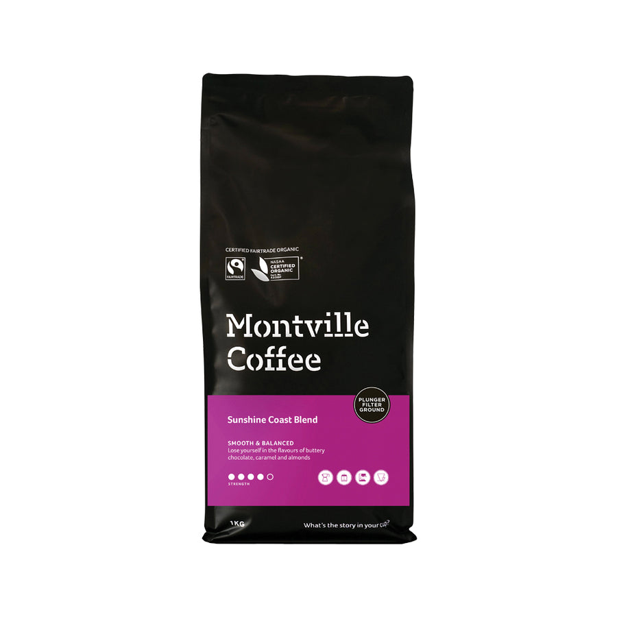 Montville Coffee Org Sunshine Coast Blend Plunger Filter Ground 1kg