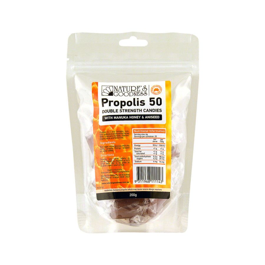 Nature's Goodness Propolis 50 Double Strength Candies with Manuka Honey & Aniseed 200g
