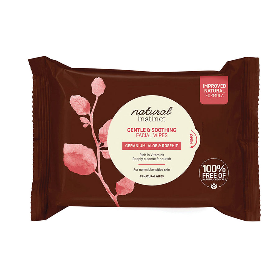 Natural Instinct Gentle & Soothing Facial Wipes Geranium,Aloe & Rosehip