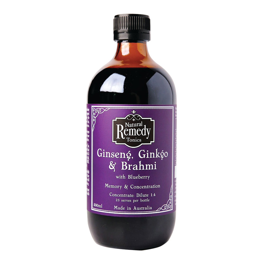 Natural Remedy Tonics Ginseng, Ginkgo and Brahmi with Blueberry Memory and Concentration 500ml