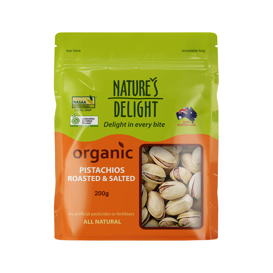 Natures Delight Organic Pistachios Roasted and Salted 200g