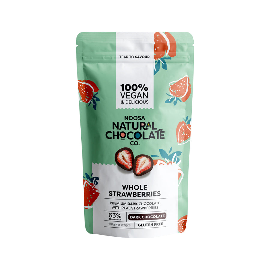 Noosa Natural Chocolate Co. 100% Vegan and Delicious Whole Strawberries Dark Chocolate 100g