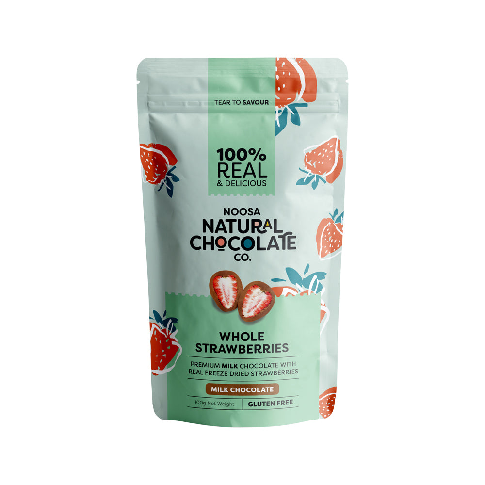 Noosa Natural Chocolate Co. Whole Strawberries Milk Chocolate 100g