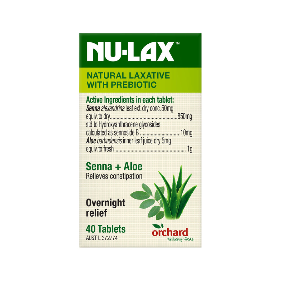 Orchard NuLax Natural Laxative with Prebiotic Senna plus Aloe 40 Tablets