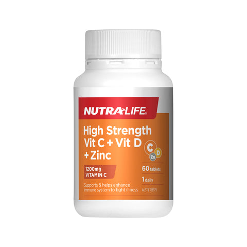 NutraLife High Strength Vit C Vit D Zinc 60t