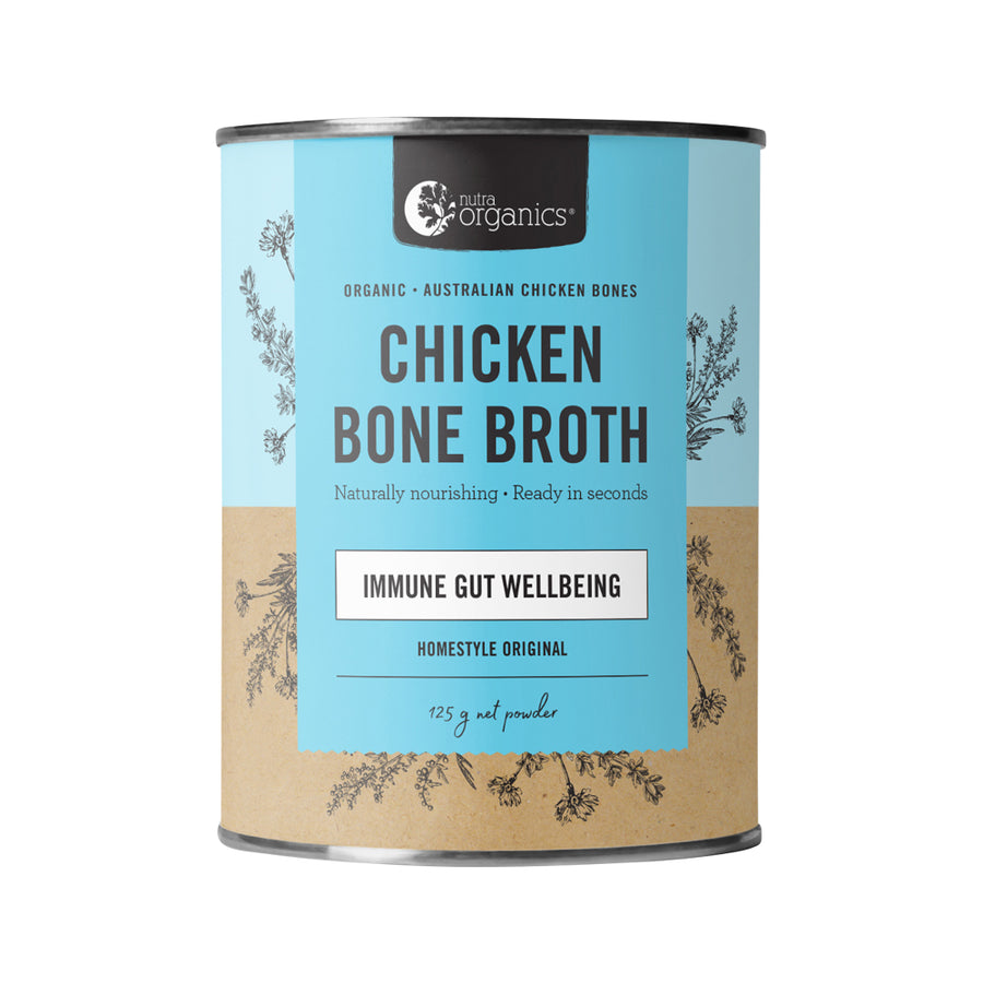 Nutra Organics Organic Chicken Bone Broth Immune Gut Wellbeing Homestyle Original 125g