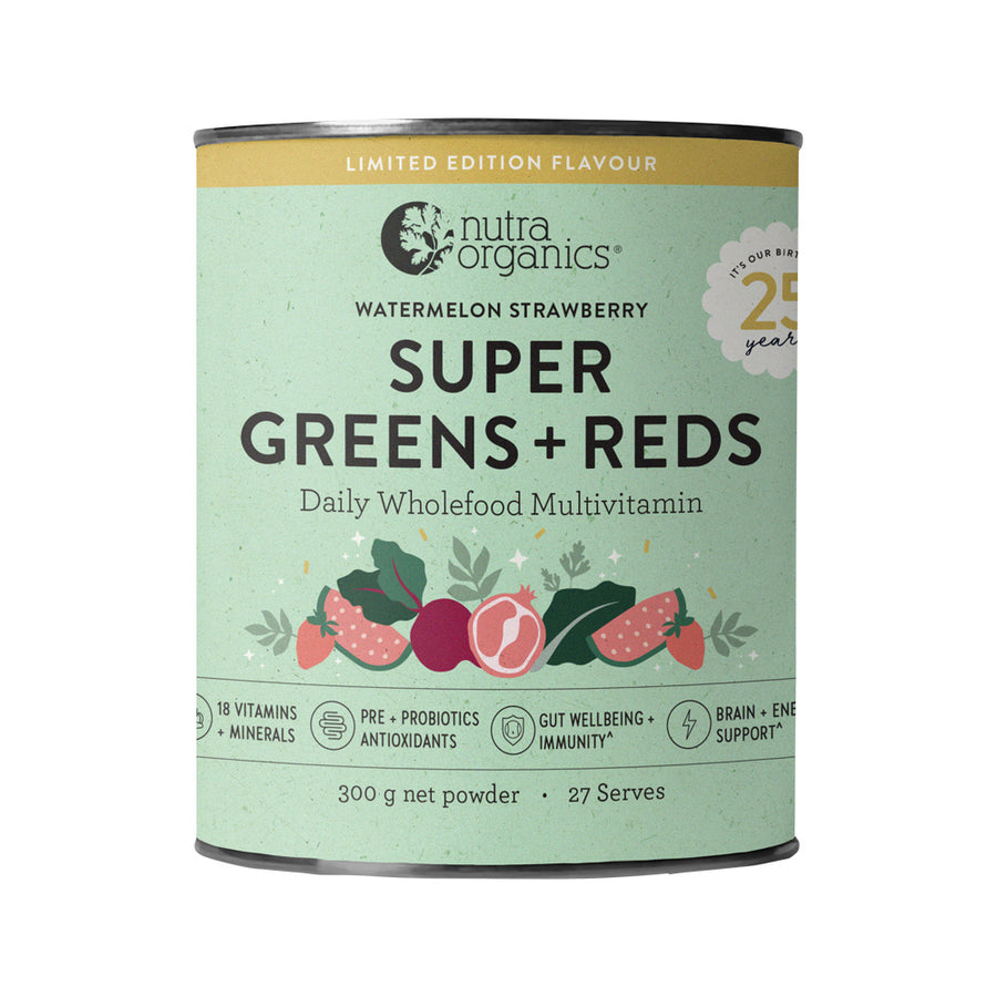 Nutra Org Org Super Greens Plus Reds Watermelon Strawberry 300g