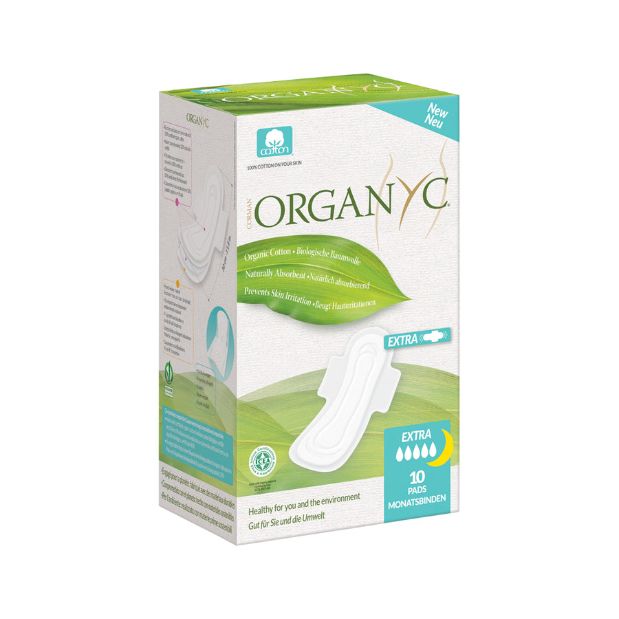 Organyc Org Pads Ultra Thin w Wings Extra Long Extra Flow (Overnight) x 10 Pack
