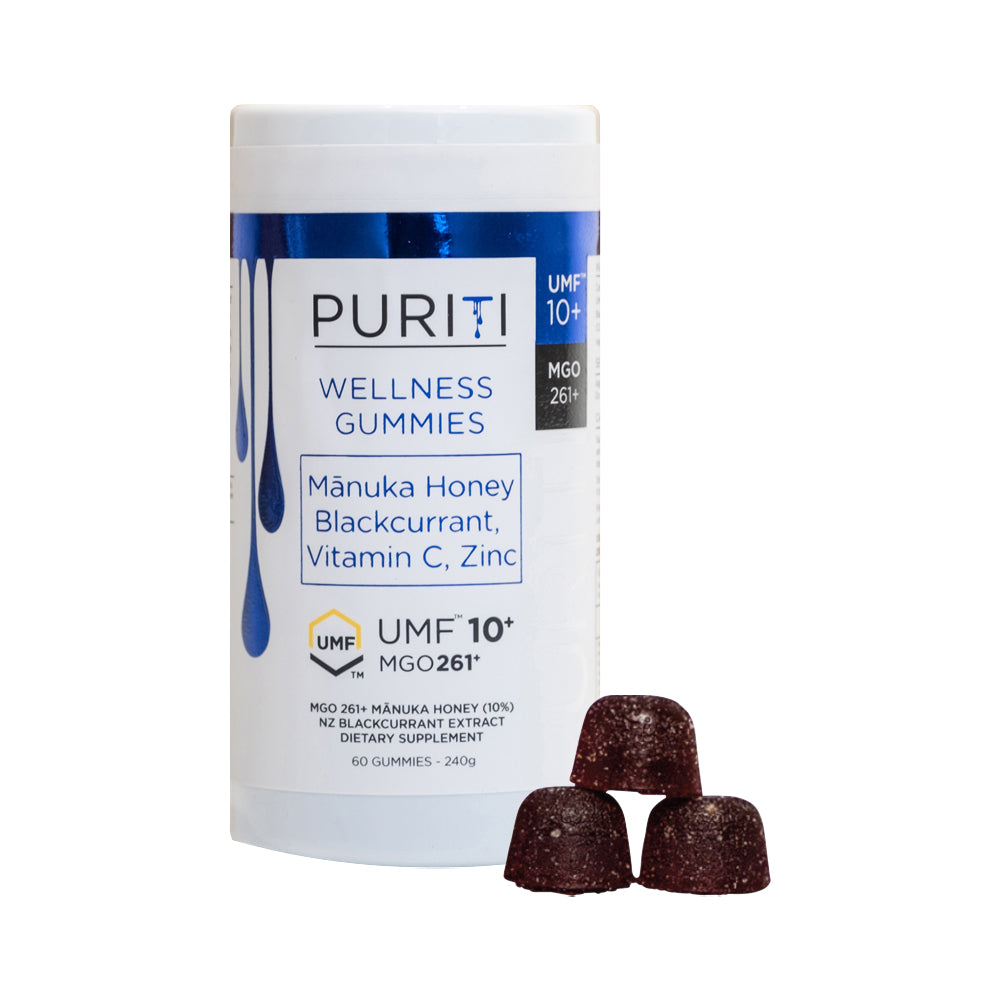 PURITI Wellness Gummies Manuka Honey Blackcurrant Vitamin C Zinc (MGO 261+/UMF10+) (60 Gummies) 240g